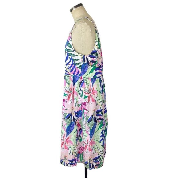 NEW LOFT Palm Double Strap Midi Dress 12 Blue Green Pink Multi Floral 590138 - Picture 6 of 13